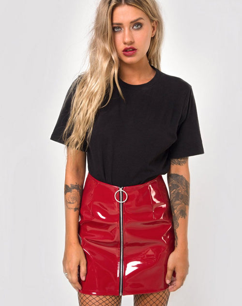 Ring Mini Skirt in Pu Shiny Wine