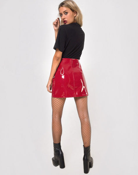 Ring Mini Skirt in Pu Shiny Wine