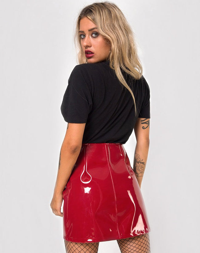 Ring Mini Skirt in Pu Shiny Wine