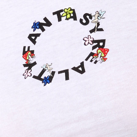 Ringer Tee in White Fantasy Reality Mix Print and Embroidery