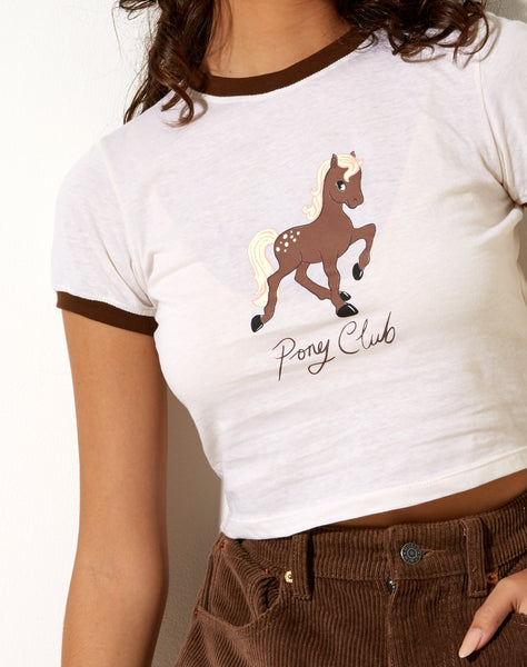 Ringer Tee in Winter White Bind Cocoa Pony Club