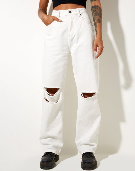 Image of Rips Parallel Jean in White Wash