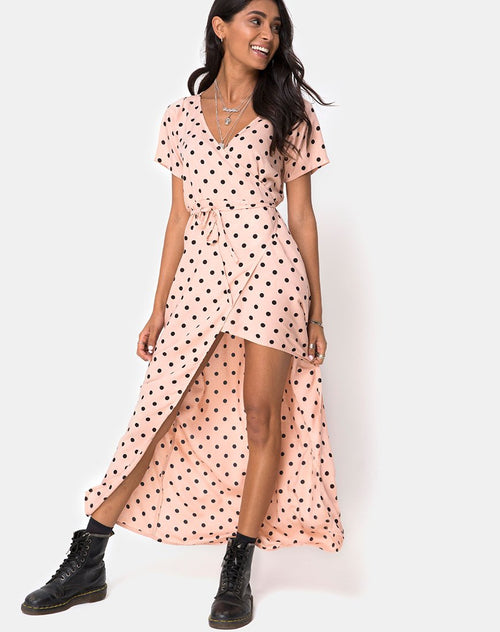 Riva Dress in New Polka Nude Black