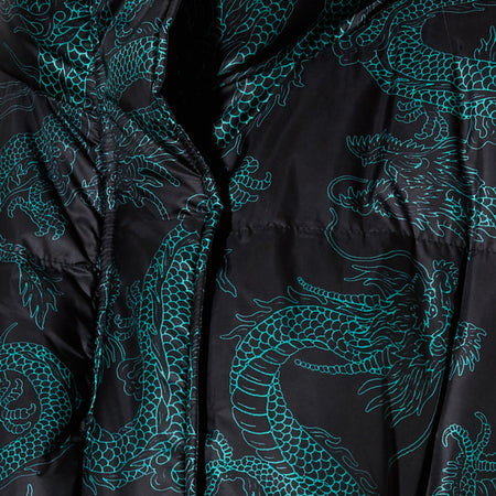 Rohos Puffer Jacket in Dragon Flower Black and Mint