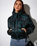 Rohos Puffer Jacket in Dragon Flower Black and Mint