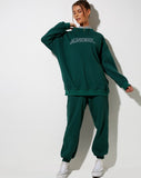 Image of Glo Sweatshirt in Bottle Green with Angel Embro in White