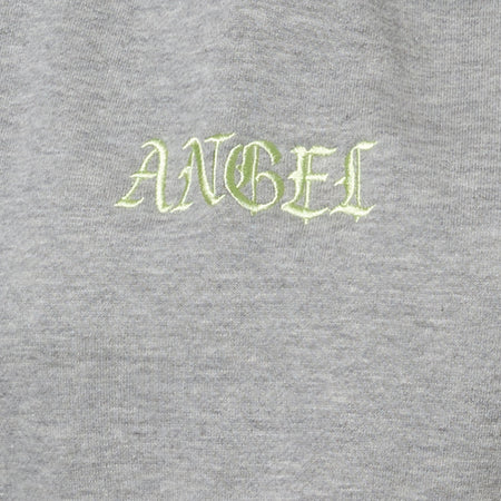 Oversize Hoody in Greymarl with 'Angel' Embro in Lemon