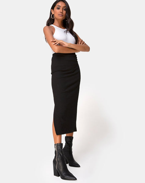 Rollie Midi Skirt in Jumbo Rib Black