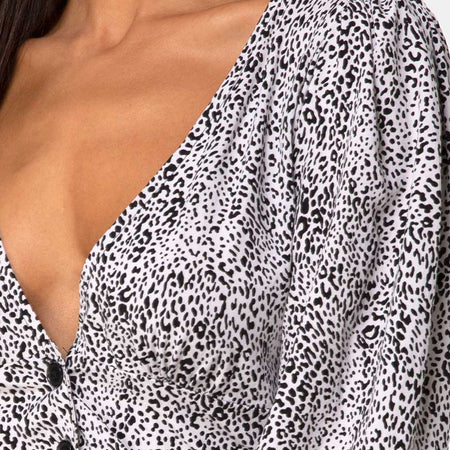 Roma Long Sleeve Top in Leo Spot in Black and White