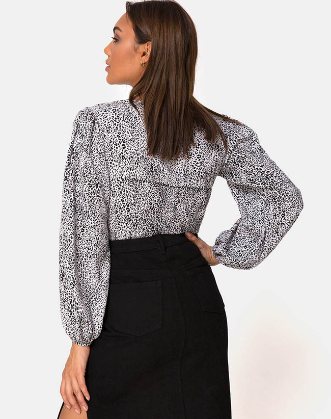 Roma Long Sleeve Top in Leo Spot in Black and White