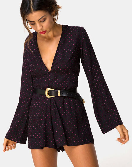 Berlo Longsleeve Playsuit in Soi Rose Black and Red