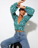 Image of Romina Long Sleeve Top in Floral Field Green