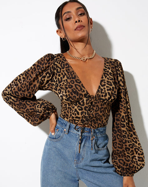 Romina Top in Night Leopard Brown