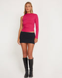 image of Roonhi High Neck One Sleeve Top in Fuchsia Pink