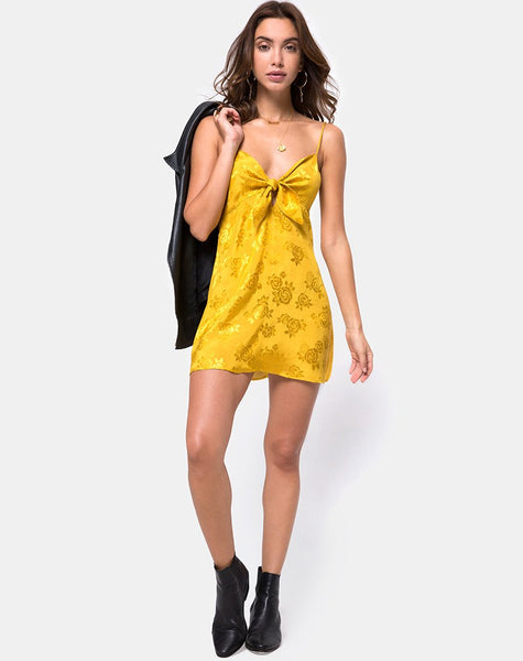 Roppan Slip Dress in Satin Mustard Rose