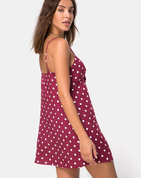 Roppan Slip Dress in Medium Polka Wine