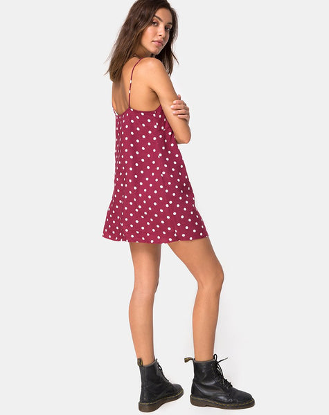 Roppan Slip Dress in Medium Polka Wine