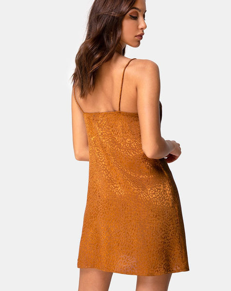 Ronina Dress in Gold Satin Cheetah