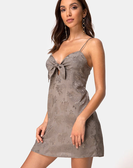 Paiva Slip Dress in Satin Khaki