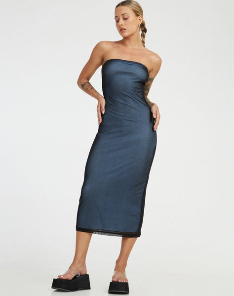 image of Rosbandi Midi Dress in Black with Baby Blue Lining