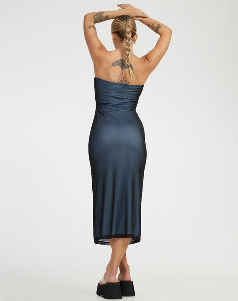 image of Rosbandi Midi Dress in Black with Baby Blue Lining