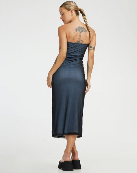 image of Rosbandi Midi Dress in Black with Baby Blue Lining