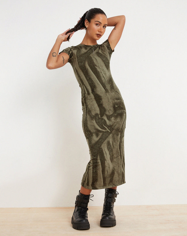 image of Rosika Midi Dress in Dystopian Crease Khaki