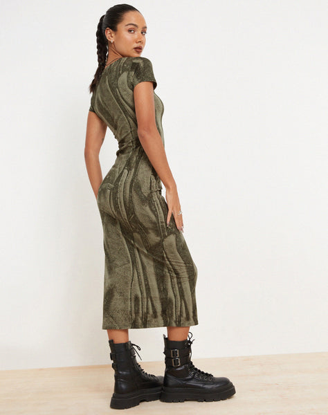 image of Rosika Midi Dress in Dystopian Crease Khaki