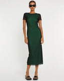 image of Roska Midi Dress in Black with Vibrant Green Lining