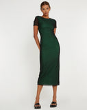 image of Roska Midi Dress in Black with Vibrant Green Lining