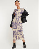 Image of Roska Printed Mesh Midi Dress in Collage Floral Shadow Purple