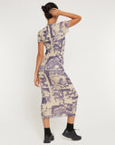 Image of Roska Printed Mesh Midi Dress in Collage Floral Shadow Purple