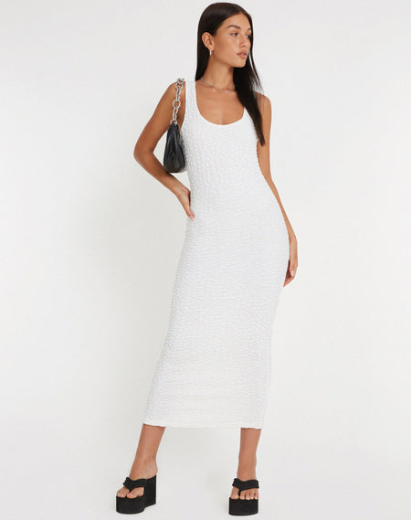 MOTEL X JACQUIE Flo Midi Dress in Lumen Mesh Blue