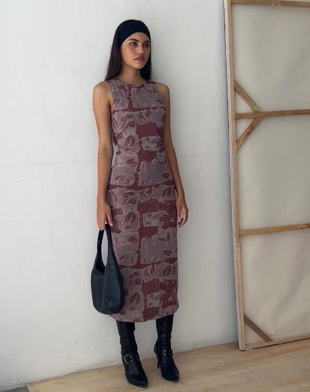 Fayola Printed Maxi Dress in Watercolour Wine