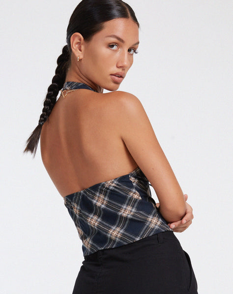 image of Roula Halter Top in 20's Check Black and Grey