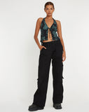 image of Roula Halter Top in Dragon Flower Black Mint