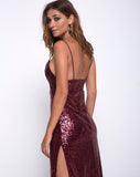 Roxanne Maxi Dress in Mini Sequin Burgundy