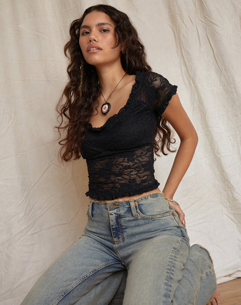 image of Rufte Top in Lace Black