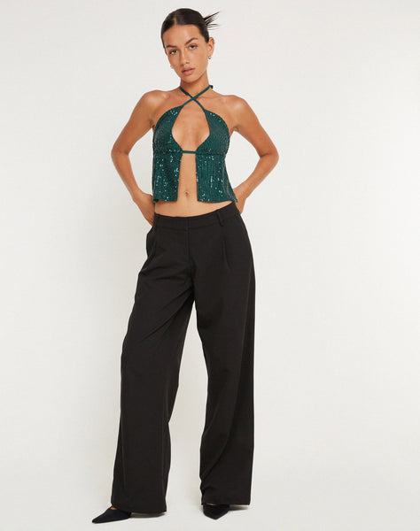 image of Runita Halter Top in Drape Sequin Forest Green