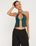 image of Runita Halter Top in Drape Sequin Forest Green