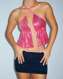 image of Runita Halter Top in Mini Sequin Metallic Pink