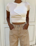 Image of Motel X Barbara Kristoffersen Ruta Crop Top in Panelled Ivory and Winter White