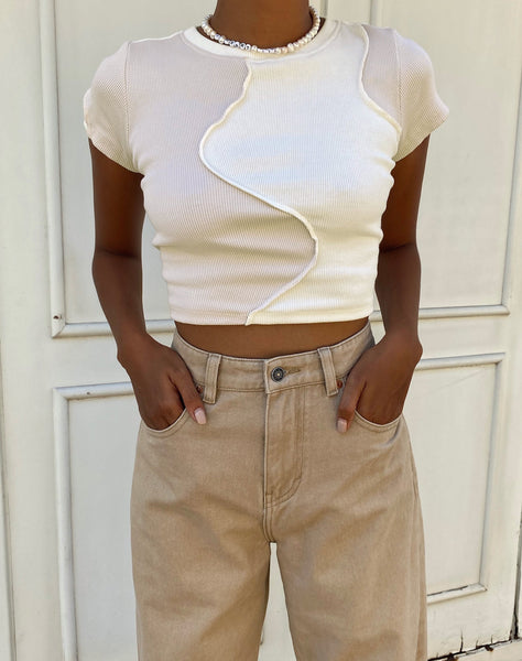 Image of Motel X Barbara Kristoffersen Ruta Crop Top in Panelled Ivory and Winter White