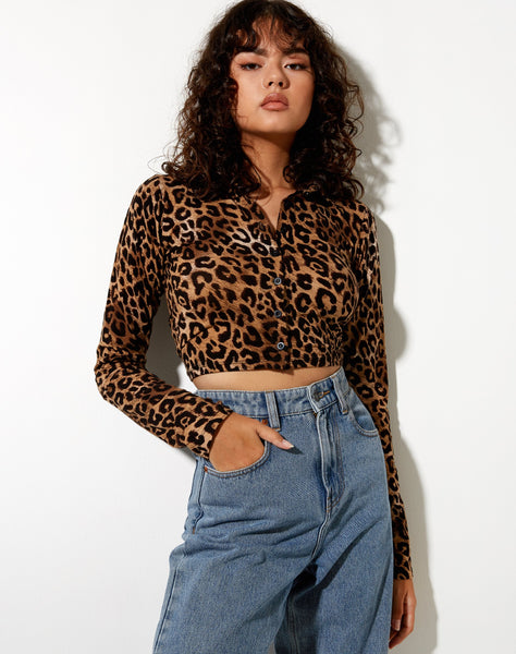 Ryals Crop Top in Night Leopard Brown