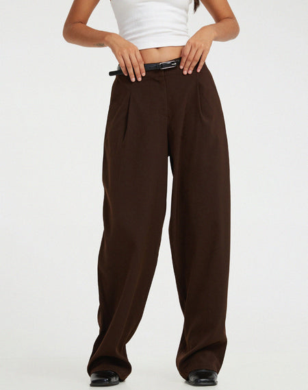 Kusnaedi Wide Leg Trouser in Redwood and White Top Stitch