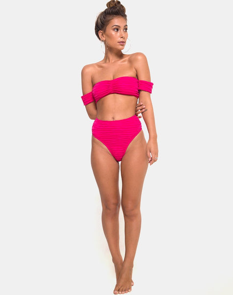 Shaca Bikini Top in 80's Crinkle Pink Highlighter