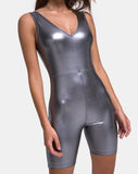 Sadie Unitard in Metallic Silver