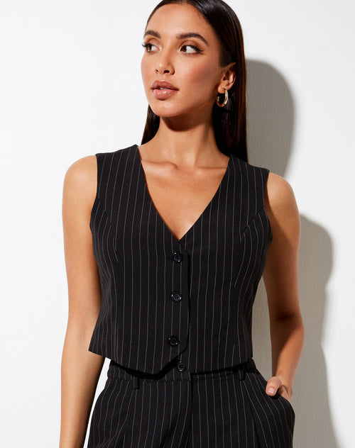 Safar Vest in Pinstripe Black