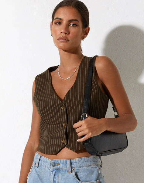 image of Safar Vest in Pinstripe Brown