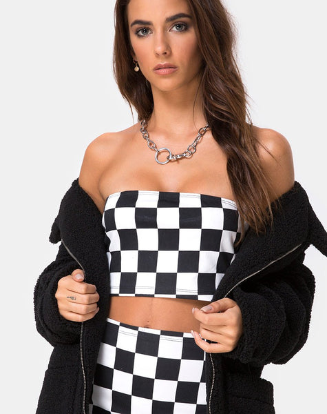 Villy Crop Top in Checker Board Medium B/W